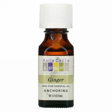 Aura Cacia, 100％ピュアエッセンシャルオイル、ジンジャー、15ml（0.5液量オンス）