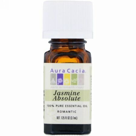 Aura Cacia, 100% 純エッセンシャルオイル、ジャスミン・アブソリュート、0 .125 液量オンス(3.7 ml)