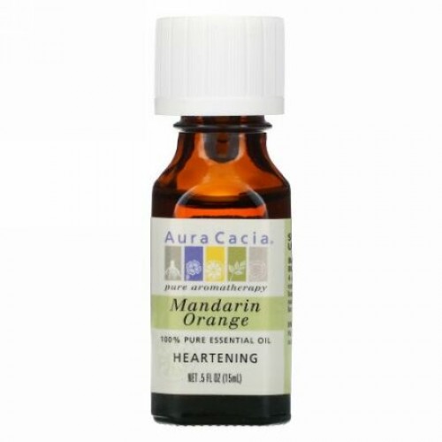 Aura Cacia, 100％ピュアエッセンシャルオイル、マンダリンオレンジ、15ml（0.5オンス）