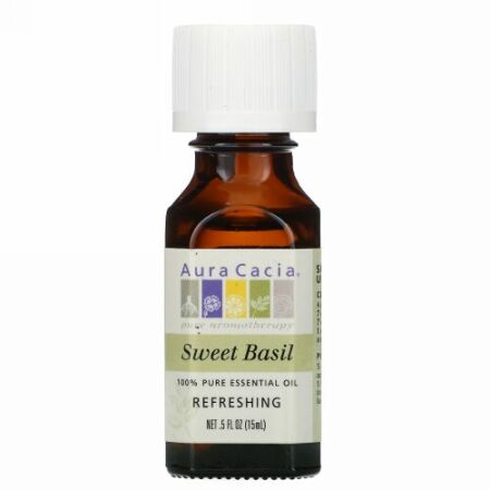Aura Cacia, 100% Pure Essential Oil, Sweet Basil, .5 fl oz (15 ml) (Discontinued Item)