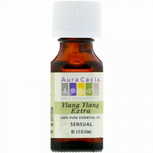Aura Cacia, 100% 純エッセンシャルオイル、イランイラン・エキストラ、0.5 液量オンス (15 ml)
