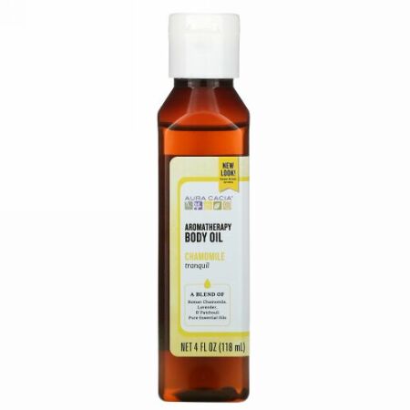 Aura Cacia, アロマセラピー ボディオイル、 トランキールカモミール、 4 fl oz (118 ml)