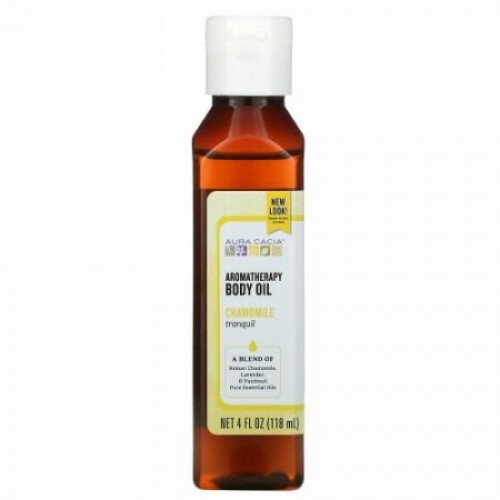 Aura Cacia, アロマセラピー ボディオイル、 トランキールカモミール、 4 fl oz (118 ml)