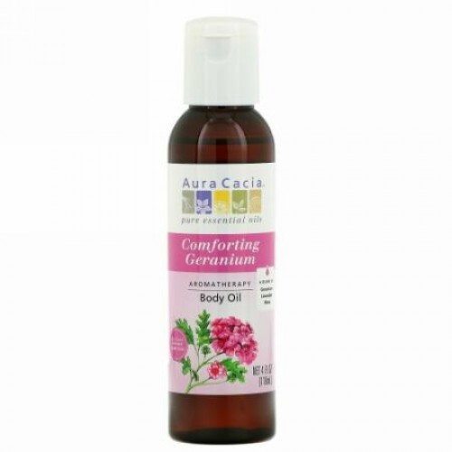 Aura Cacia, アロマセラピーボディオイル, 安らぎのゼラニウム, 4 液量オンス (118 ml)