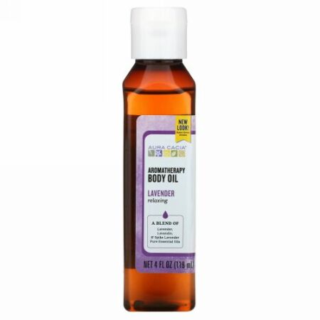 Aura Cacia, アロマテラピー・ボディオイル、 リラックシングラベンダー、 4液量オンス (118 ml)