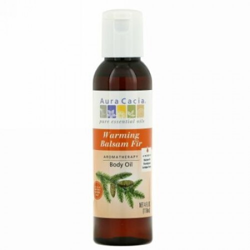 Aura Cacia, アロマセラピー ボディオイル、 ウォーミングバルサムファー、 4 fl oz (118 ml)