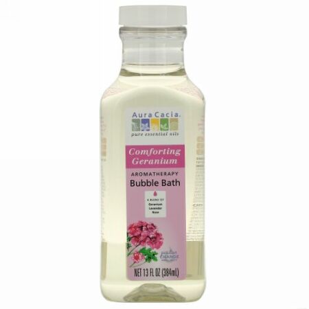 Aura Cacia, アロマセラピー バブルバス、 コンフォーティングゼラニウム、 13 fl oz (384 ml)