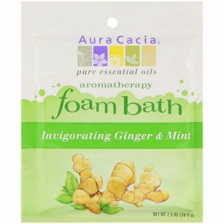 Aura Cacia, アロマセラピー フォーム・バス, 爽快な ジンジャー と ミント, 2.5 オンス (70.9 g) (Discontinued Item)
