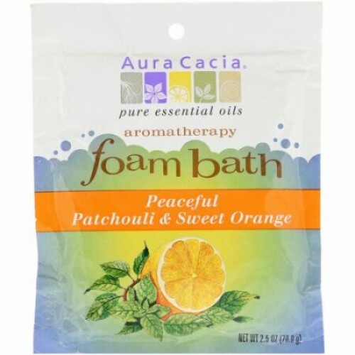 Aura Cacia, アロマセラピーフォームバス、 ピースフルパチュリー & スイートオレンジ、 2.5 oz (70.9 g) (Discontinued Item)