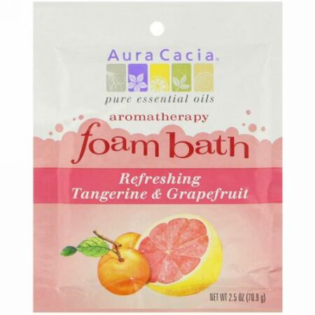 Aura Cacia, アロマセラピーフォームバス、 リフレッシングタンジェリン & グレープフルーツ、 2.5 oz (70.9 g) (Discontinued Item)