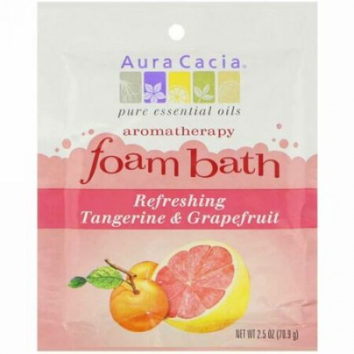 Aura Cacia, アロマセラピーフォームバス、 リフレッシングタンジェリン & グレープフルーツ、 2.5 oz (70.9 g) (Discontinued Item)
