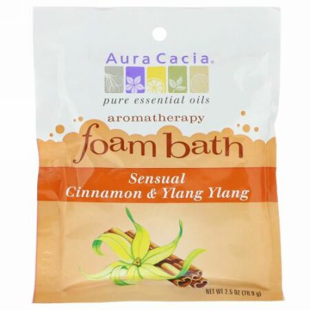 Aura Cacia, アロマセラピーフォームバス、 センシュアルシナモン & ランラン、 2.5 oz (70.9 g) (Discontinued Item)