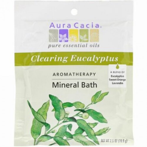 Aura Cacia, アロマセラピー ミネラルバスパウダー, 気持ちをクリアに ユーカリ, 2.5 オンス (70.9 g) (Discontinued Item)