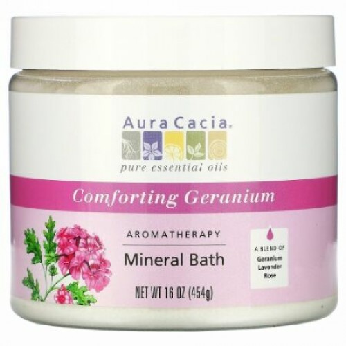 Aura Cacia, アロマテラピー・ミネラルバス、 コンフォーティングゼラニウム、 16オンス (454 g)