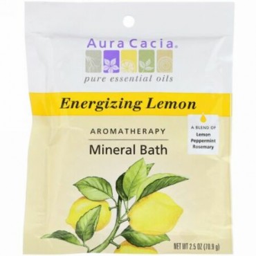 Aura Cacia, アロマセラピー ミネラルバス、 エナジャイジングレモン、 2.5 oz (70.9 g) (Discontinued Item)