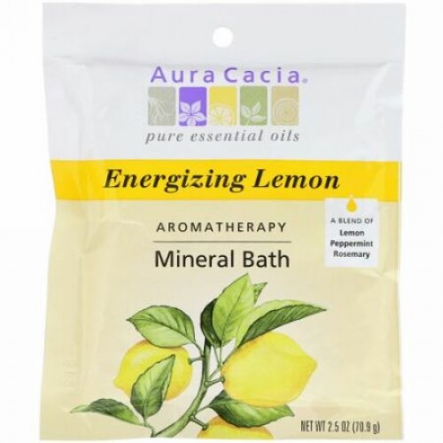 Aura Cacia, アロマセラピー ミネラルバス、 エナジャイジングレモン、 2.5 oz (70.9 g) (Discontinued Item)