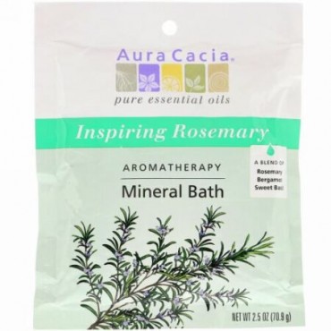Aura Cacia, アロマセラピー ミネラルバス、 インスパイリングローズマリー、 2.5 oz (70.9 g) (Discontinued Item)