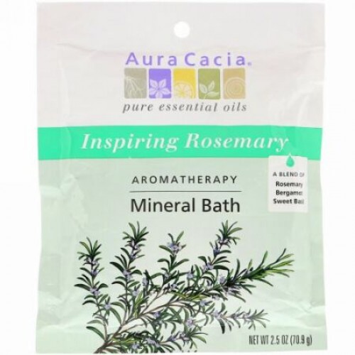 Aura Cacia, アロマセラピー ミネラルバス、 インスパイリングローズマリー、 2.5 oz (70.9 g) (Discontinued Item)
