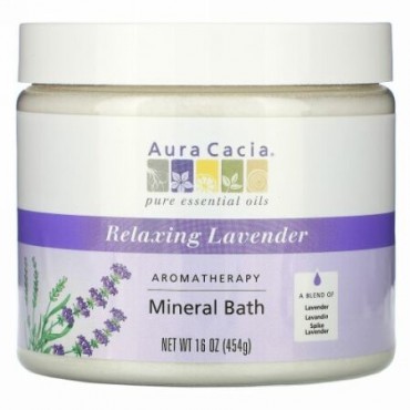 Aura Cacia, アロマセラピー ミネラルバス、 リラックスラベンダー、 16 oz (454 g)