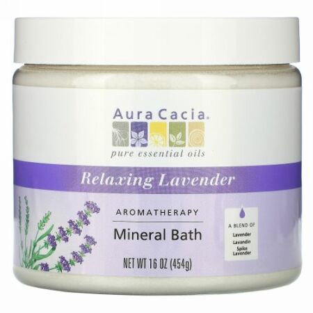 Aura Cacia, アロマセラピー ミネラルバス、 リラックスラベンダー、 16 oz (454 g)