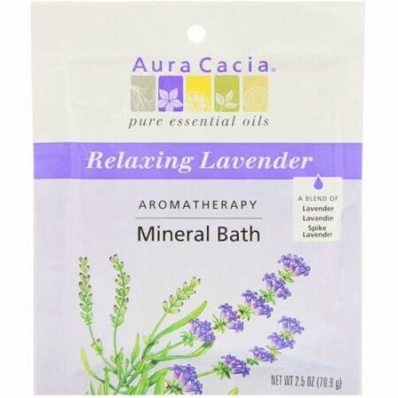Aura Cacia, アロマセラピー・ミネラル・バス, Relaxing Lavender, 70.9 g