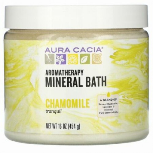 Aura Cacia, アロマテラピー・ミネラルバス、 トランクイルカモミール、 16オンス (454 g)