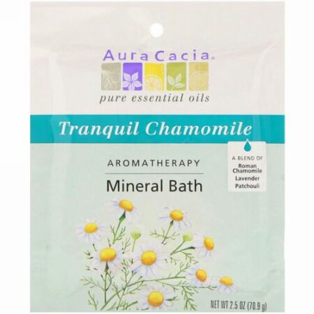 Aura Cacia, アロマセラピー ミネラルバス、 トランキールカモミール、 2.5 oz (70.9 g)