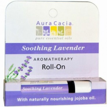 Aura Cacia, アロマテラピーロールオン、スムージングラベンダー、0.31液量オンス (9.2 ml) (Discontinued Item)