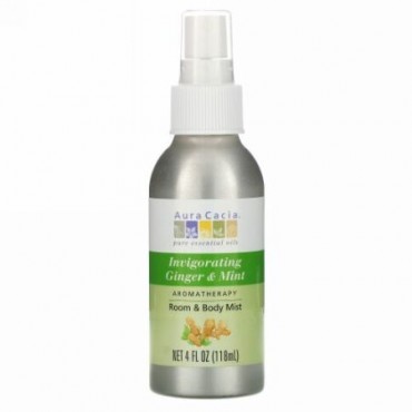 Aura Cacia, お部屋とボディ用ミスト、 インヴィゴレーティングジンジャー & ミント、 4 fl oz (118 ml) (Discontinued Item)