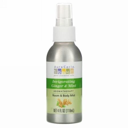 Aura Cacia, お部屋とボディ用ミスト、 インヴィゴレーティングジンジャー & ミント、 4 fl oz (118 ml) (Discontinued Item)