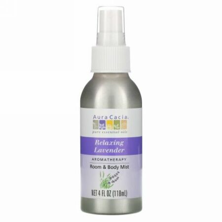 Aura Cacia, アロマテラピールーム＆ボディミスト、 リラックシングラベンダー、 4液量オンス (118 ml)