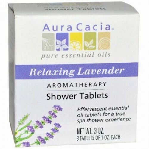 Aura Cacia, アロマセラピー シャワー用 タブレット, リラックスする ラベンダーの香り, 3 錠, 各１オンス (Discontinued Item)