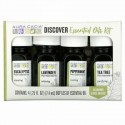 Aura Cacia, ディスカバー・エッセンシャルオイル・キット, 4 ボトル, 各0.25オンス (7.4 ml)