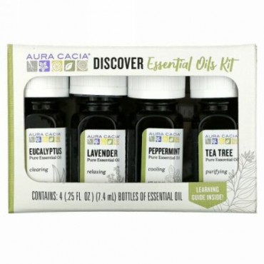 Aura Cacia, ディスカバー・エッセンシャルオイル・キット, 4 ボトル, 各0.25オンス (7.4 ml)