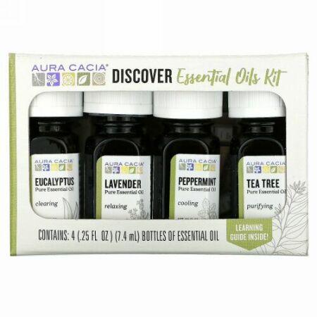 Aura Cacia, ディスカバー・エッセンシャルオイル・キット, 4 ボトル, 各0.25オンス (7.4 ml)