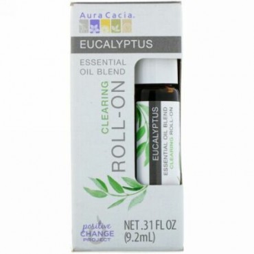 Aura Cacia, エッセンシャルオイルブレンド、クリアリングロールオン、ユーカリ、.31液量オンス (9.2 ml) (Discontinued Item)
