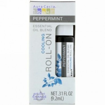 Aura Cacia, エッセンシャルオイルブレンド、クーリングロールオン、ペパーミント、 .31液量オンス(9.2 ml) (Discontinued Item)