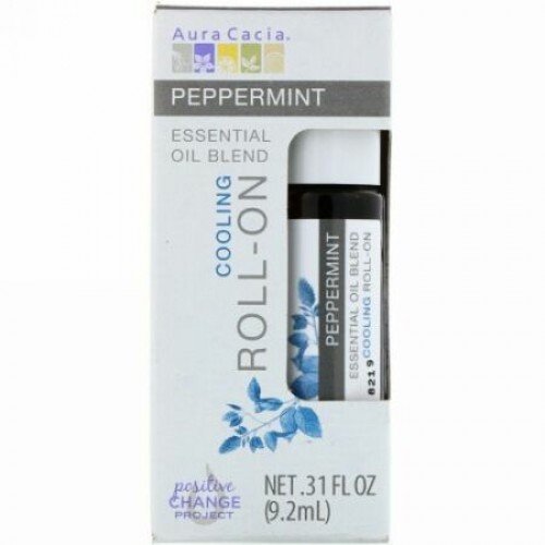 Aura Cacia, エッセンシャルオイルブレンド、クーリングロールオン、ペパーミント、 .31液量オンス(9.2 ml) (Discontinued Item)