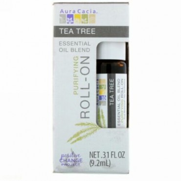 Aura Cacia, エッセンシャルオイルブレンド、ピュリファイングロールオン、ティーツリー、 .31液量オンス (9.2 ml) (Discontinued Item)
