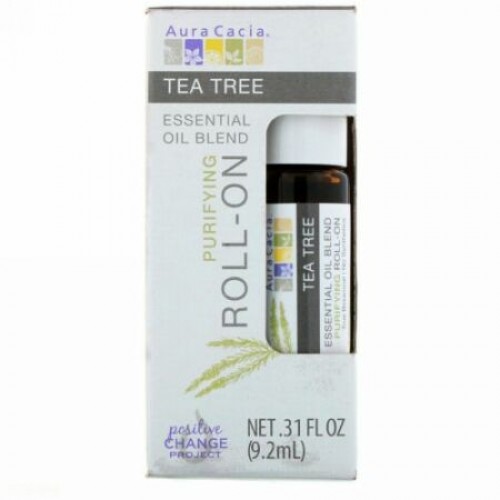 Aura Cacia, エッセンシャルオイルブレンド、ピュリファイングロールオン、ティーツリー、 .31液量オンス (9.2 ml) (Discontinued Item)