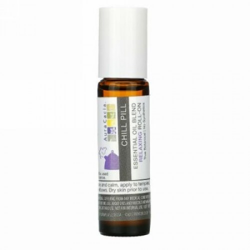 Aura Cacia, エッセンシャルオイルブレンド、リラックスロールオン、チルピル、.31液量オンス (9.2 ml)