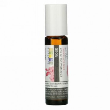 Aura Cacia, エッセンシャルオイルブレンド、肌を柔らかくするロールオン、ローズ、0.31液量オンス (9.2 ml)