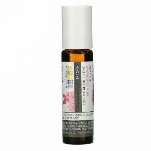 Aura Cacia, エッセンシャルオイルブレンド、肌を柔らかくするロールオン、ローズ、0.31液量オンス (9.2 ml)