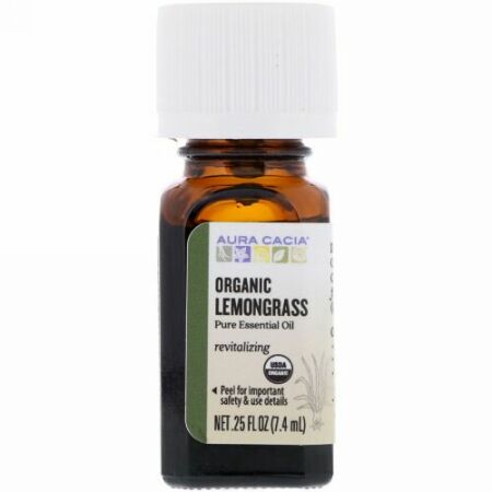 Aura Cacia, Pure Essential Oil, Organic, Lemongrass, 0.25 fl oz (7.4 ml)
