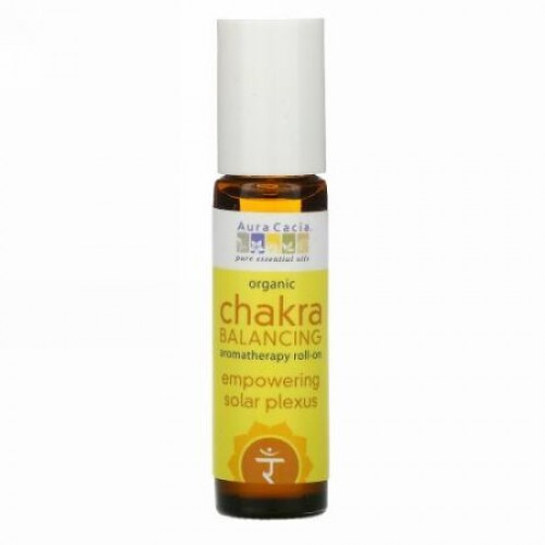 Aura Cacia, オーガニック・チャクラバランス・アロマセラピー・ロールオン、エンパワーイング・ソーラー・プレクサス、0.31 液体オンス（9.2 ml） (Discontinued Item)