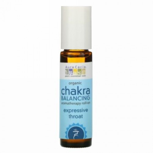 Aura Cacia, オーガニック・チャクラバランスアロマセラピーロールオン、エクスプレッシブ・スロート、0.31 液体オンス（9.2 ml） (Discontinued Item)