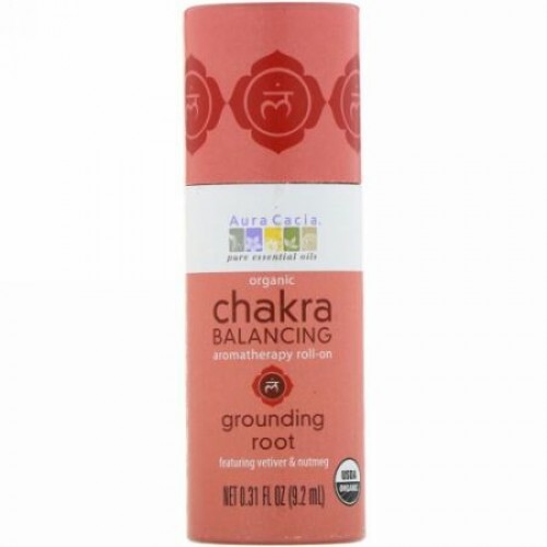 Aura Cacia, オーガニック チャクラ・バランシング・アロマセラピー・ロール-オン, グラウンディングルート, 0.31 液量オンス (9.2 ml) (Discontinued Item)