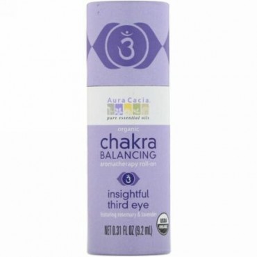 Aura Cacia, オーガニック・チャクラバランス・アロマセラピー・ロールオン、インサイトフル・サードアイ、0.31 液体オンス（9.2 ml） (Discontinued Item)