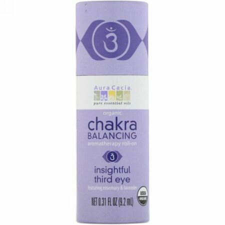 Aura Cacia, オーガニック・チャクラバランス・アロマセラピー・ロールオン、インサイトフル・サードアイ、0.31 液体オンス（9.2 ml） (Discontinued Item)