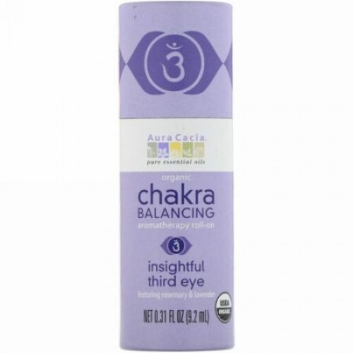 Aura Cacia, オーガニック・チャクラバランス・アロマセラピー・ロールオン、インサイトフル・サードアイ、0.31 液体オンス（9.2 ml） (Discontinued Item)